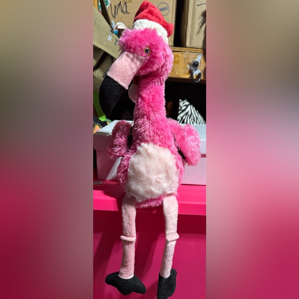 Pink Flamingo Bird Toy with Santa Hat